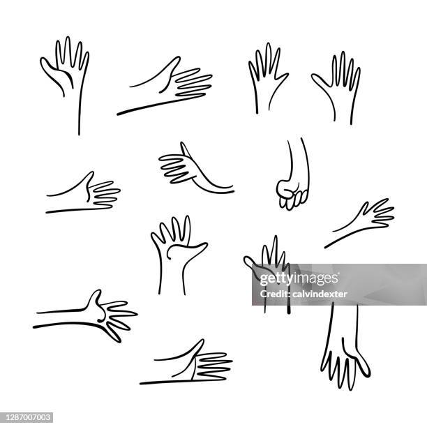 menschliche hände skizzen und doodles - waving hand stock-grafiken, -clipart, -cartoons und -symbole