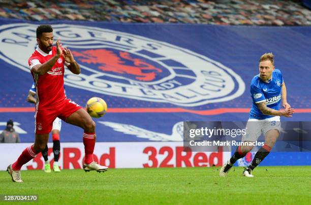 Scott Arfield of Rangers scores their sides third goal during the Ladbrokes Scottish Premiership match between Rangers and Aberdeen at Ibrox Stadium...