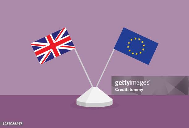 桌子上的英國和歐洲國旗 - brexit 幅插畫檔、美工圖案、卡通及圖標