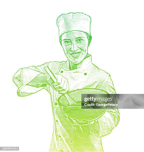 female chef cooking food - androgynous stock illustrations