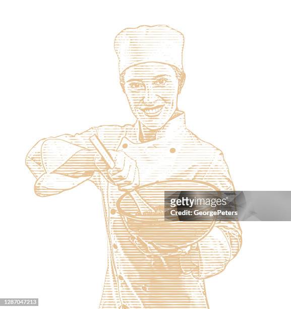 female chef cooking food - androgyn stock illustrations