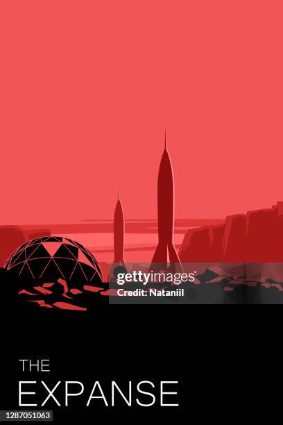 stockillustraties, clipart, cartoons en iconen met poster ruimte - mars planet