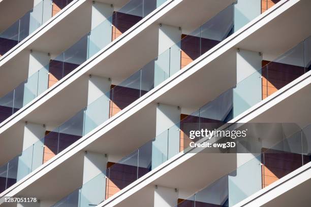 balconies in modern apartment building - construir imagens e fotografias de stock