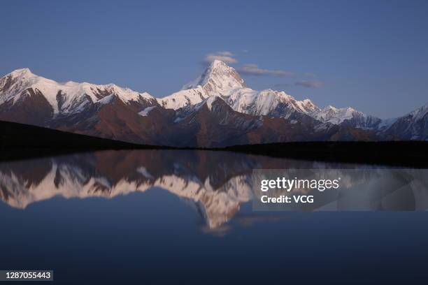 Landscape of Mount Gongga, also known as Minya Konka, on November 14, 2020 in Kangding, Ganzi Tibetan Autonomous Prefecture, Sichuan Province of...