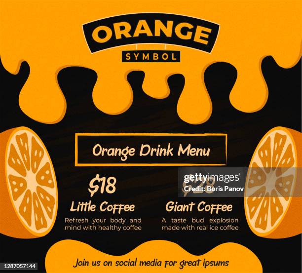 orange fruchtsaft banner mit tropfenden orange flüssigkeit auf dunklen schwarzen hintergrund für flyer oder poster-vorlage - konfitüre tropfen stock-grafiken, -clipart, -cartoons und -symbole