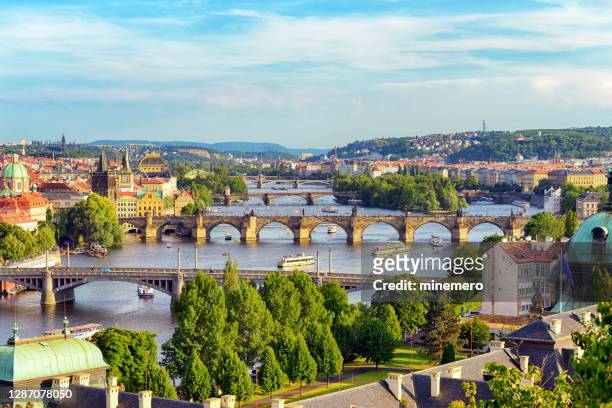 bridges over the vltava river in prague - czech republic stock pictures, royalty-free photos & images