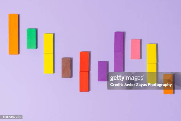 market data bar chart made of colorful wooden toy blocks - bankruptcy relief stock pictures, royalty-free photos & images