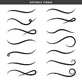 Set of swirling lines and calligraphic elements. Vector flat illustrations. Doodled dividers.
