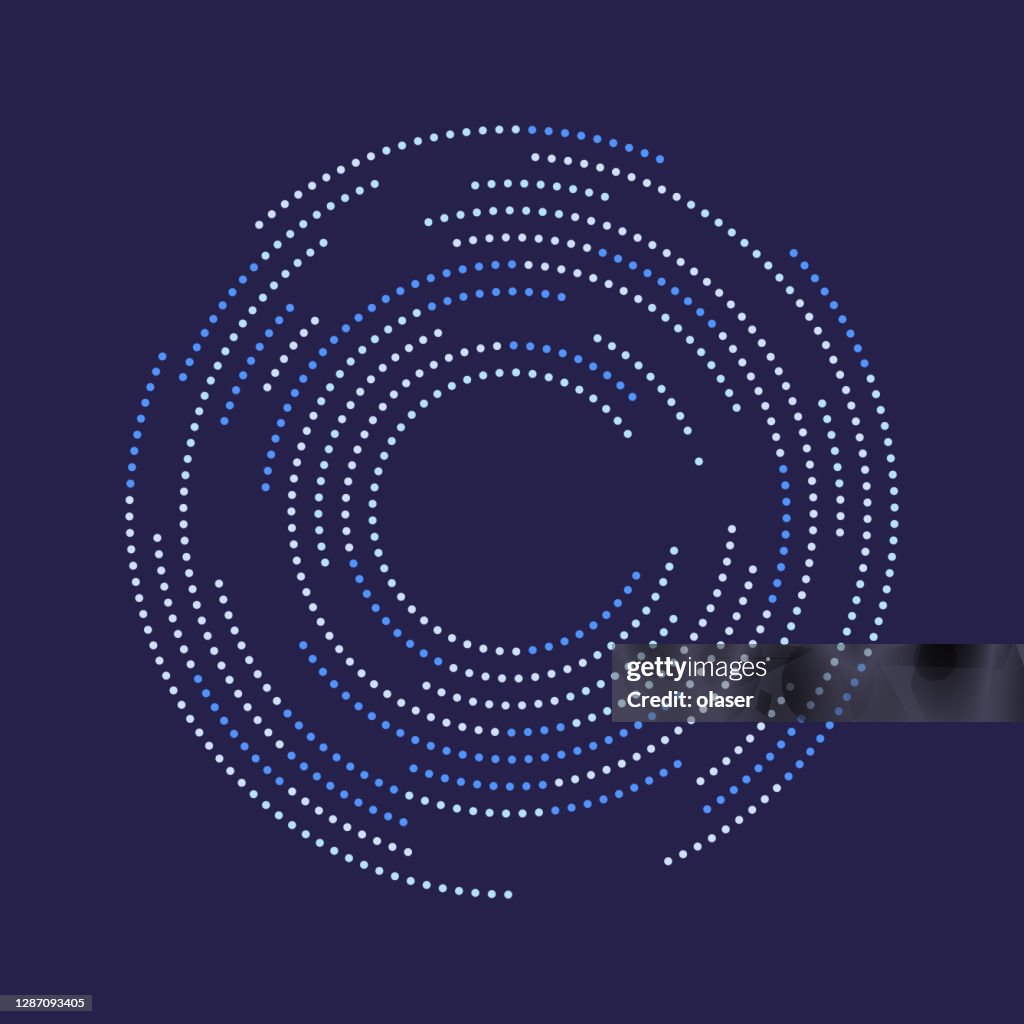 Small dots concentric circles obiting copy space.
