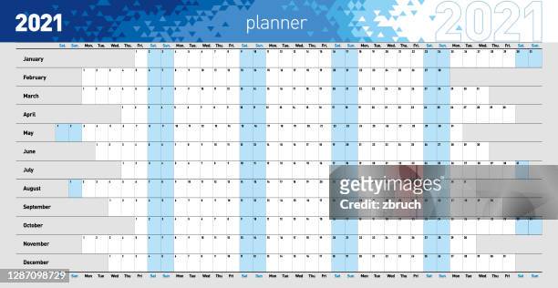 yearly wall planner for the 2021 year in blue colors. vector illustration .eps10 - personal organizer stock illustrations