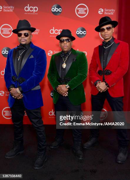 In this image released on November 22, Ricky Bell, Michael Bivins, and Ronnie DeVoe of Bell Biv DeVoe attend the 2020 American Music Awards at...