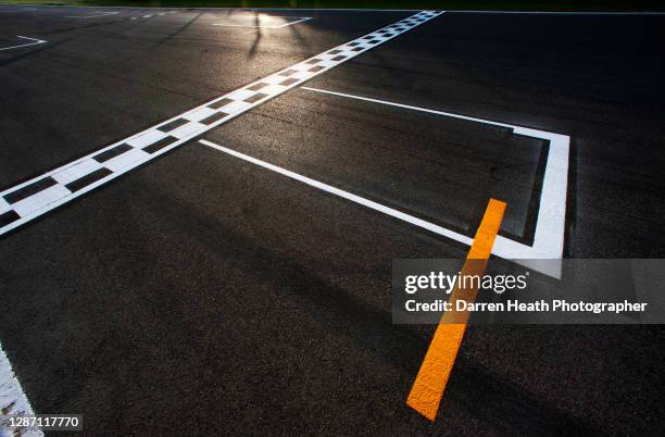 The start and finish line and grid position markings in sunrise light at the 2009 Spanish Grand Prix, Circuit de Barcelona-Catalunya, on the 09 May...