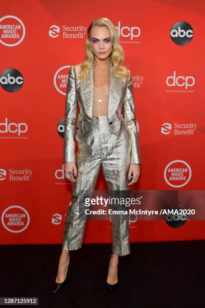 In this image released on November 22, Cara Delevingne attends the 2020 American Music Awards at Microsoft Theater on November 22, 2020 in Los...