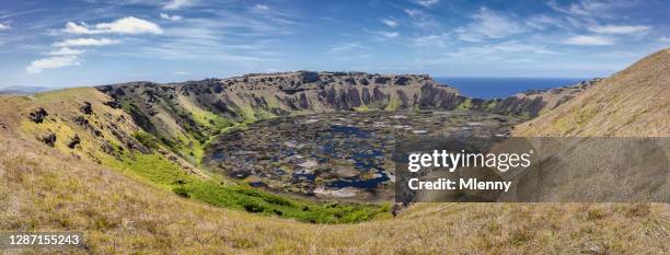 rano kau volcano crater panorama on easter island chile - hanga roa stock pictures, royalty-free photos & images