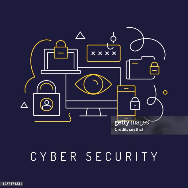 cyber-sicherheit verwandte moderne linie kunst-icons hintergrund. linearer stil vektor illustration. - gdrp stock-grafiken, -clipart, -cartoons und -symbole