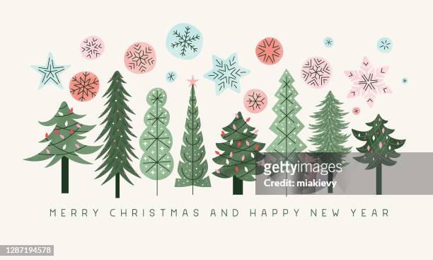 weihnachtsbäume grußkarte - grußkarte stock-grafiken, -clipart, -cartoons und -symbole