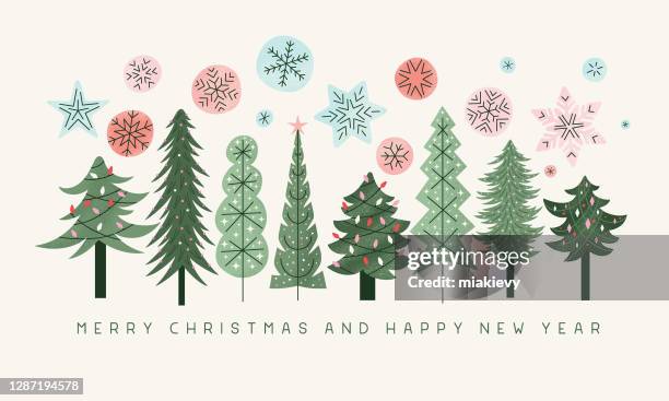 weihnachtsbäume grußkarte - immergrüner baum stock-grafiken, -clipart, -cartoons und -symbole