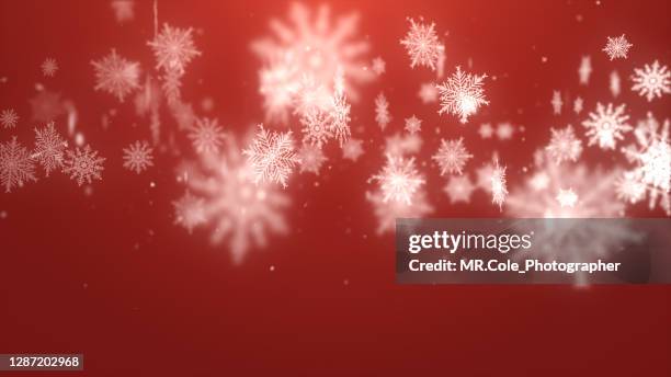 christmas and winter backgrounds, snowflakes on red background - photographer background stock pictures, royalty-free photos & images