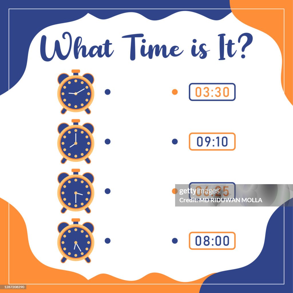 Timezone Learning Time Learning Worksheet Telling Time Practice Kids High-Res Vector ...