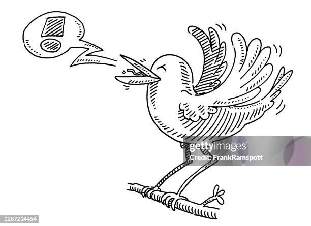 excited twitter bird exclamation mark drawing - birdsong stock illustrations