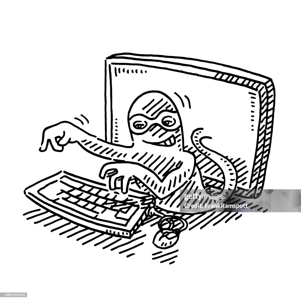 Masked Computer Hacker Cartoon Drawing High-Res Vector Graphic - Getty  Images