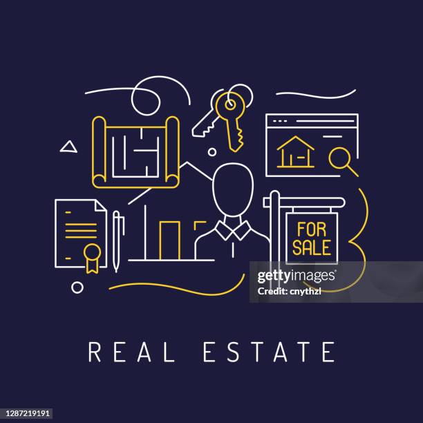 real estate concept, modern line art icons background. linear style vector illustration. - house line art stock illustrations