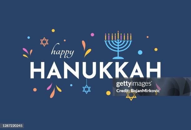 ilustraciones, imágenes clip art, dibujos animados e iconos de stock de feliz hanukkah tarjeta colorida con menorah. vector - judaism