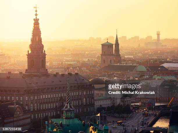 christianborg castle, cathedral, city hall and old stock market in copenhagen. - copenhagen stock pictures, royalty-free photos & images