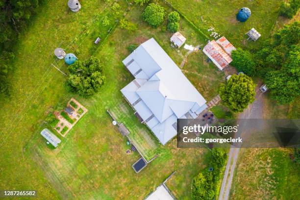 rural home - directly above - drone farm stock pictures, royalty-free photos & images