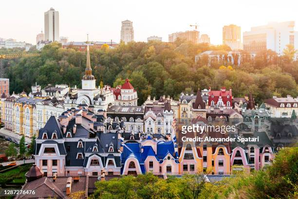 kyiv skyline at sunset, high angle view, ukraine - kyiv stock pictures, royalty-free photos & images