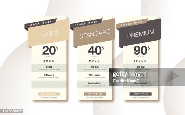 pricing packages comparison stock illustration. pricing table. tariff plans comparison. recommended tariffs, price list banners and prices plan template vector illustration stock illustration - comparison table stock illustrations