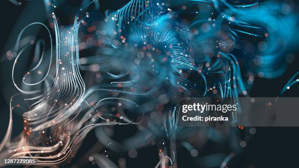 abstract wavy wires and particles - televisão de alta definição imagens e fotografias de stock