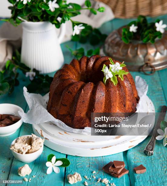 high angle view of cake on table - ciambellone foto e immagini stock