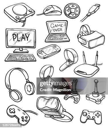 Virtual Reality And Computer Games Doodle Set Virtual Reality And Computer Games Doodle Set