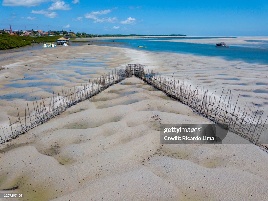 Aerial View Of Fishing Corral On A Beach, Salinas Village, Brazil