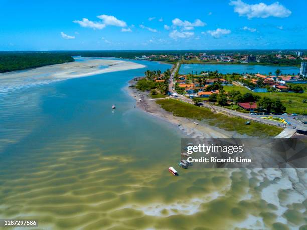 aerial view of boats at salinas, amazon region, brazil - paratransit bildbanksfoton och bilder
