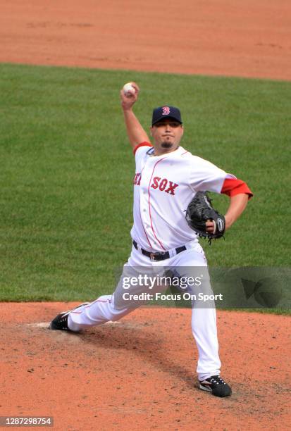 Josh Beckett of the Boston Red Sox pitches against the Tampa Bay Devil Rays during an Major League Baseball game September 5, 2010 at Fenway Park in...