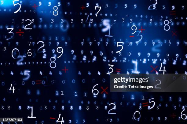 numbers on blue background - wirtschaftszahlen stock-fotos und bilder