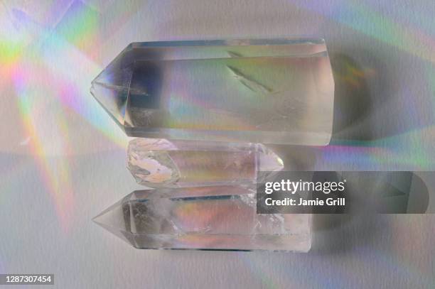 quartz crystals on white background - quartz stock pictures, royalty-free photos & images