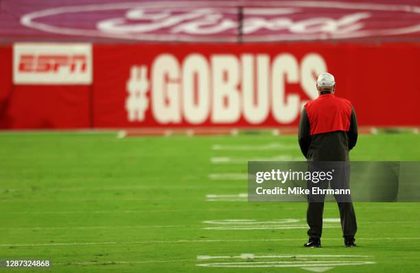 Head coach Bruce Arians of the Tampa Bay Buccaneers looks on prior to facing the Los Angeles Rams at Raymond James Stadium on November 23, 2020 in...
