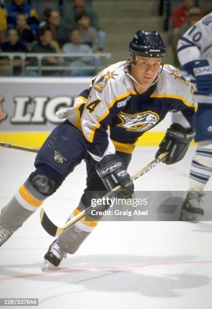 Scott Walker of the Nashville Predators skates against the Toronto Maple Leafs during NHL game action on October 11, 1999 at Air Canada Centre in...