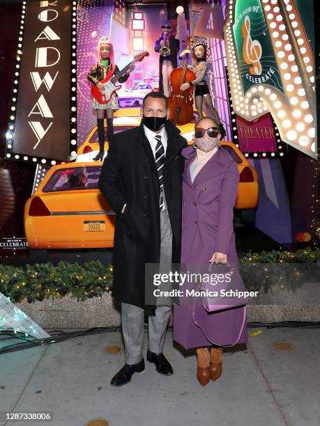 Alex Rodriguez and Jennifer Lopez attend the Saks Fifth Avenue Holiday Window Unveiling 2020 on November 23, 2020 in New York City.