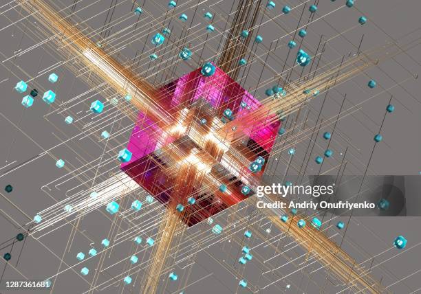 glowing cube connection - blockchain stock pictures, royalty-free photos & images