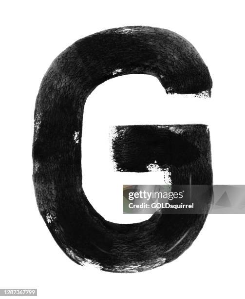 geometric simple modern alphabet letter g created by dwo hand painted lines by paint roller and thick black acrylic paint - unique single object isolated on white paper background - original vector stock illustartion - paint roller background stock illustrations