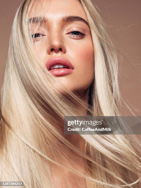 portrait of a beautiful woman with natural make-up - blonde hair model stock pictures, royalty-free photos & images