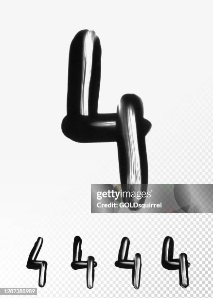 number 4 - abstract paint illustration with black object - heavily diluted paint spread on the glossy surface of the white sheet of paper with a finger - uneven irregular natural unique and simple geomertic shape - finger painter stock illustrations