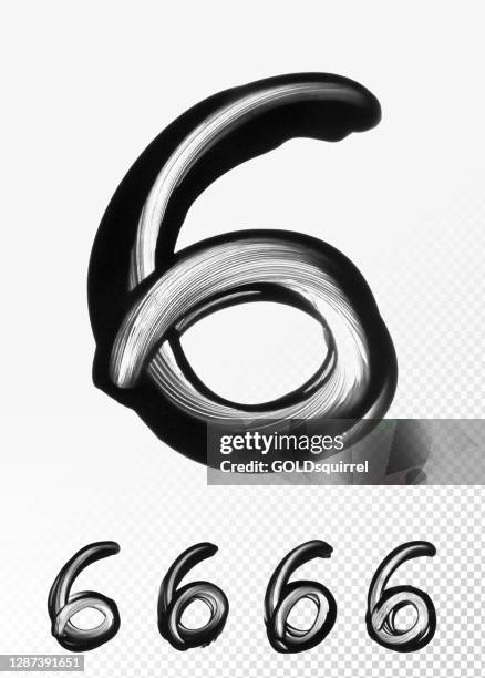 abstract rounded number 6 - beautiful hand painted shape created by one line bent counterclockwise with uneven paint distribution and visible background - vector stock illustration with simple modern design - finger painter stock illustrations