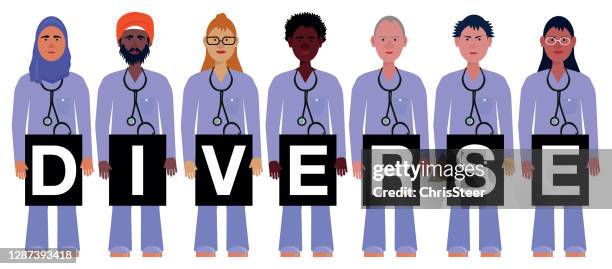 diverse hospital key workers - nhs nurse stock illustrations