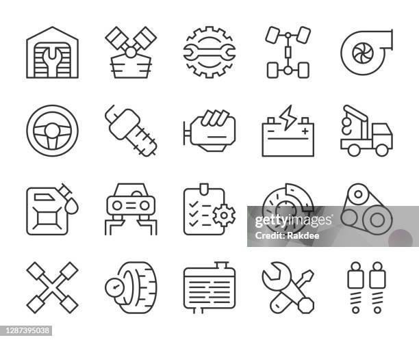 auto repair shop - light line icons - turbolader stock-grafiken, -clipart, -cartoons und -symbole