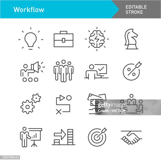 workflow-symbole - linienserie - bearbeitbarer strich - handhaben stock-grafiken, -clipart, -cartoons und -symbole